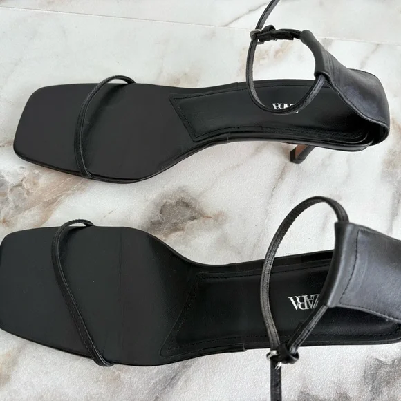 ZARA Black Minimal Ankle Strap Heels | Square Toe Kitten Heel Sandals | Size 40🖤 - Picture 9 of 15